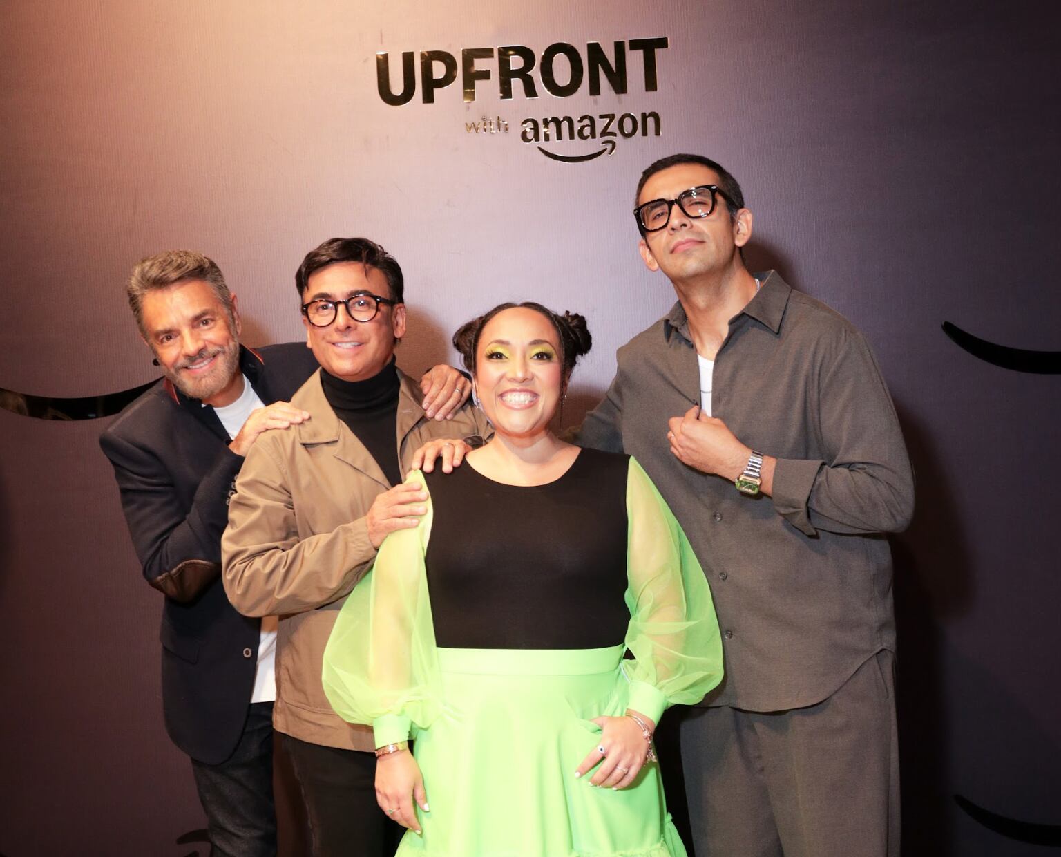 Eugenio Derbez, Adal Ramones, Michelle Rodríguez y El Capi Pérez en el primer Amazon Upfront México. (Cortesía)
