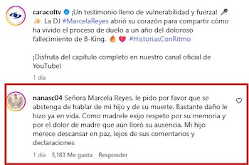Adriana Salazar, madre de B-King, exigió a Marcela Reyes que se abstenga de hablar públicamente sobre su hijo - crédito @caracoltv/Instagram
