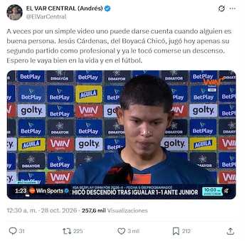 La publicación de El Var Central que se volvió viral tras el partido de Jesús Cárdenas ante Junior de Barranquilla - crédito @ElVarCentral/X