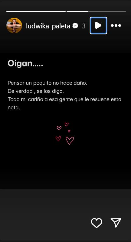 Ludwika Paleta compartió un historia en medio de la polémica por las declaraciones de Dalílah Polanco. (@ludwika_paleta, Instagram)