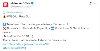 Avance en tiempo real de las diversas líneas de la red de transporte público capitalino.