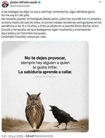 Alfredo Saade desafió críticas en redes y aseguró que seguirá en Colombia - crédito @alfredosaadev/X