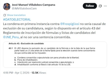 Condenan a Fernando Rospigliosi a prisión suspendida, pero seguiría en carrera electoral. (Foto: X/@JMVillalobosCam)