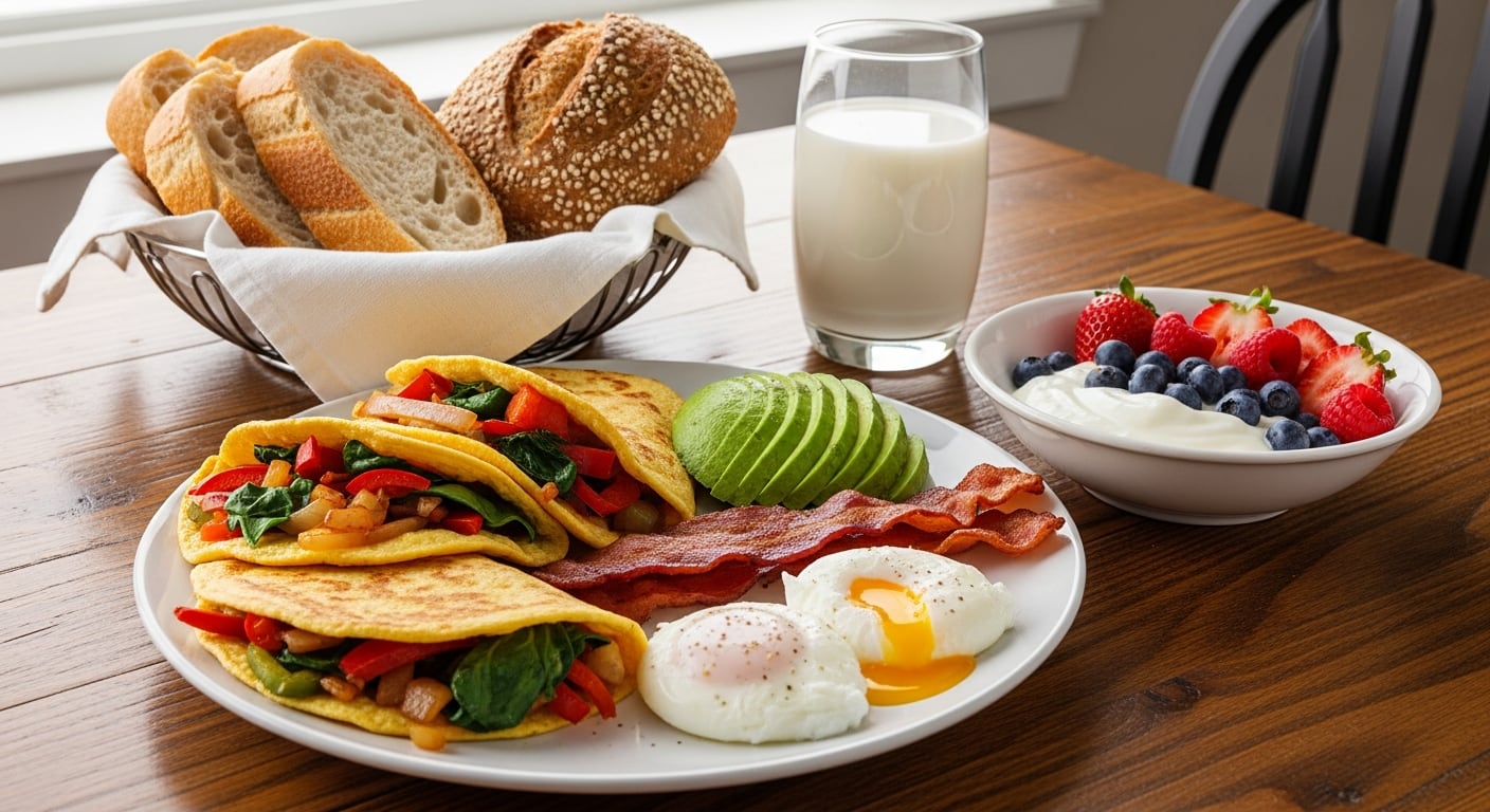 Tortillas de tres o cuatro huevos con verduras, bacon, palta, huevos poché, yogur, frutos rojos y pan artesanal forman parte del esquema del desayuno de la selección inglesa (Imagen Ilustrativa Infobae)