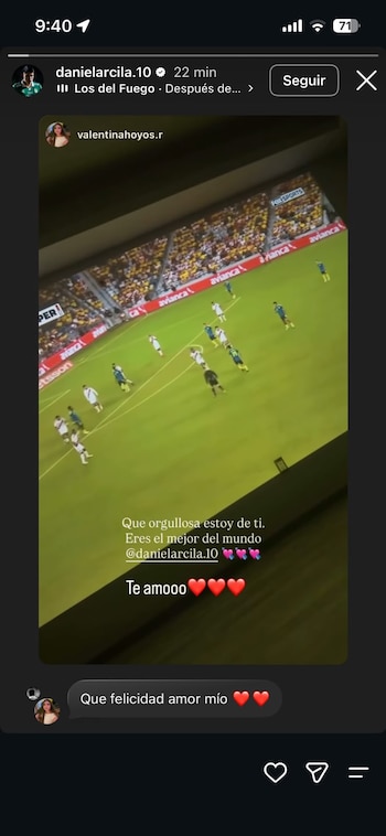 La celebración de Valentina Hoyos, pareja sentimental de Daniel Arcila, luego de su debut goleador con la selección Colombia - crédito @danielarcila.10/Instagram
