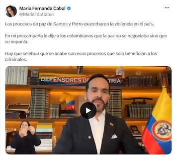 María Fernanda Cabal respaldo la decisión del presidente electo de acabar con los procesos que beneficien a excombatientes - crédito @MariaFdaCabal/X
