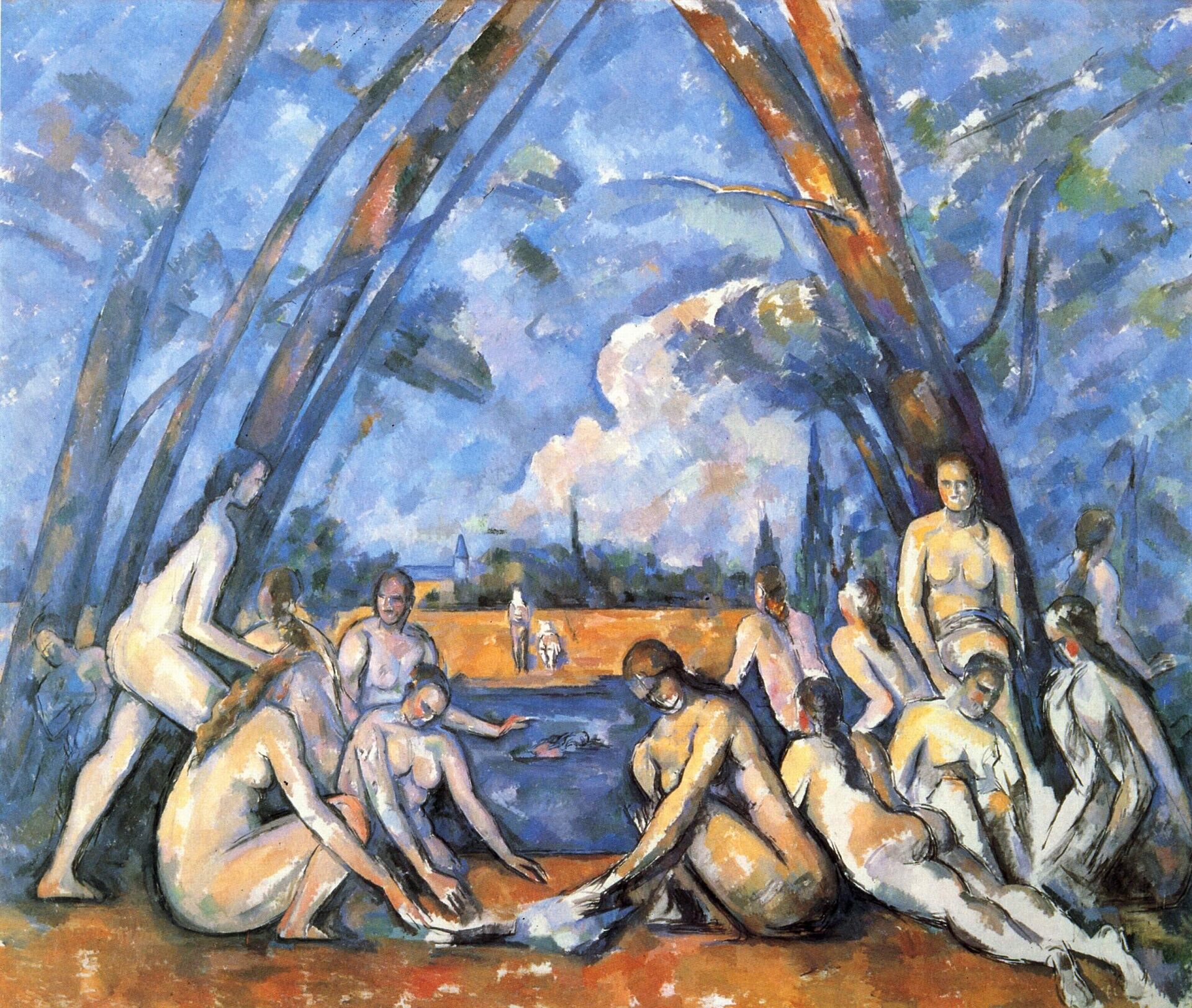“Las grandes bañistas” es un cuadro del pintor francés Paul Cézanne de 1906