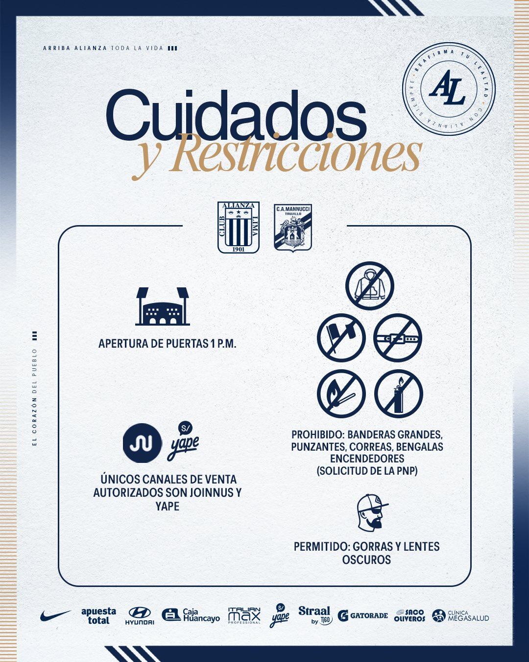 Nota da Alianza Lima para os torcedores que curtem o duelo com Carlos A. Mannucci. - Créditos: Aliança Lima Feminina