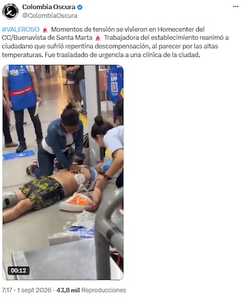 Hombre recibió maniobras de reanimación tras sufrir emergencia en Homecenter - crédito @ColombiaOscura/X