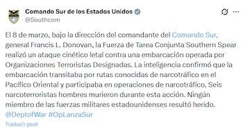 El comunicado del SOUTHCOM vía