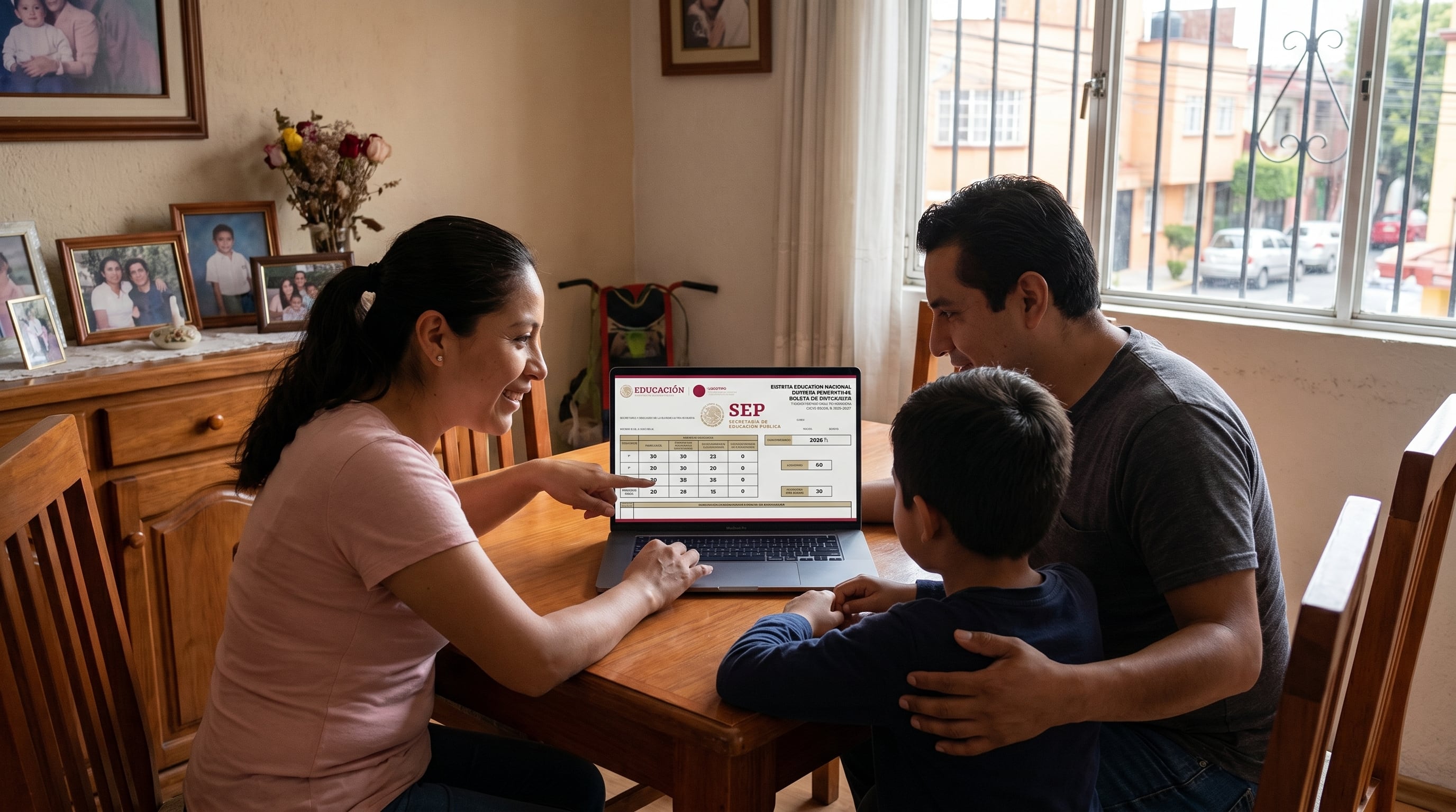 Una familia mexicana consulta la boleta de calificaciones de su hijo en un portal en línea de la Secretaría de Educación Pública (SEP) (Imagen Ilustrativa Infobae)
