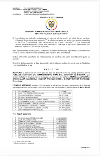 El tribunal reiteró que las barreras logísticas no pueden impedir el ejercicio de derechos políticos de ciudadanos cobijados por la presunción de inocencia - créditoTribunal Administrativo de Cundinamarca