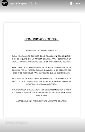 Comunicado de Masterlive