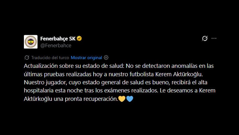 El club turco mantiene constante actuación sobre el estadio del futbolista en sus redes sociales (@Fenerbahce)