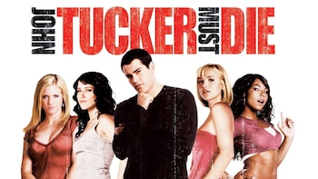 Un hombre en el centro y cuatro mujeres a sus lados posan vestidos de forma casual bajo el título John Tucker Must Die