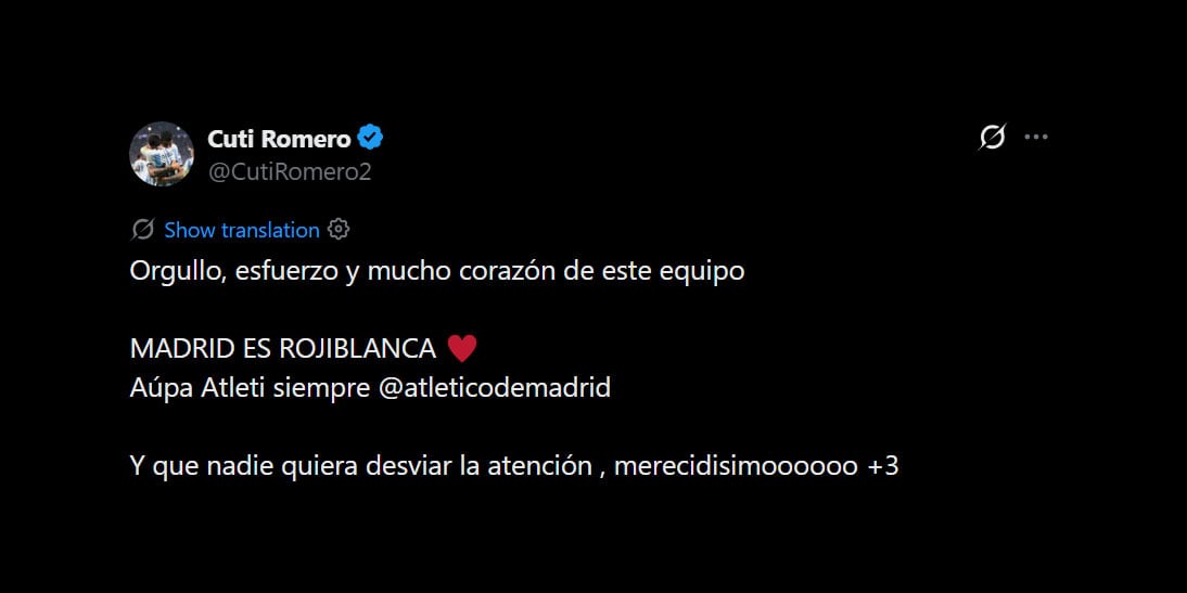El posteo del Cuti Romero luego de ganar el clásico madrileño