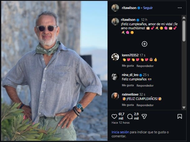 Rita Wilson celebró el cumpleaños de Tom Hanks. (Instagram)