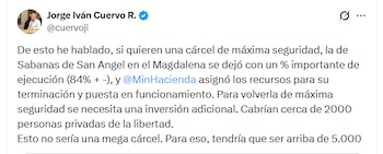 Exministro de Justicia defendió megacarcel de Magdalena - crédito @cuervoji/X