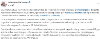 Comunicado de Jaime Bonilla.