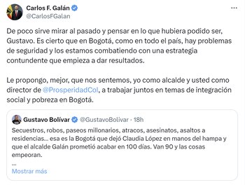 Carlos Fernando Galán le respondió a Gustavo Bolívar
