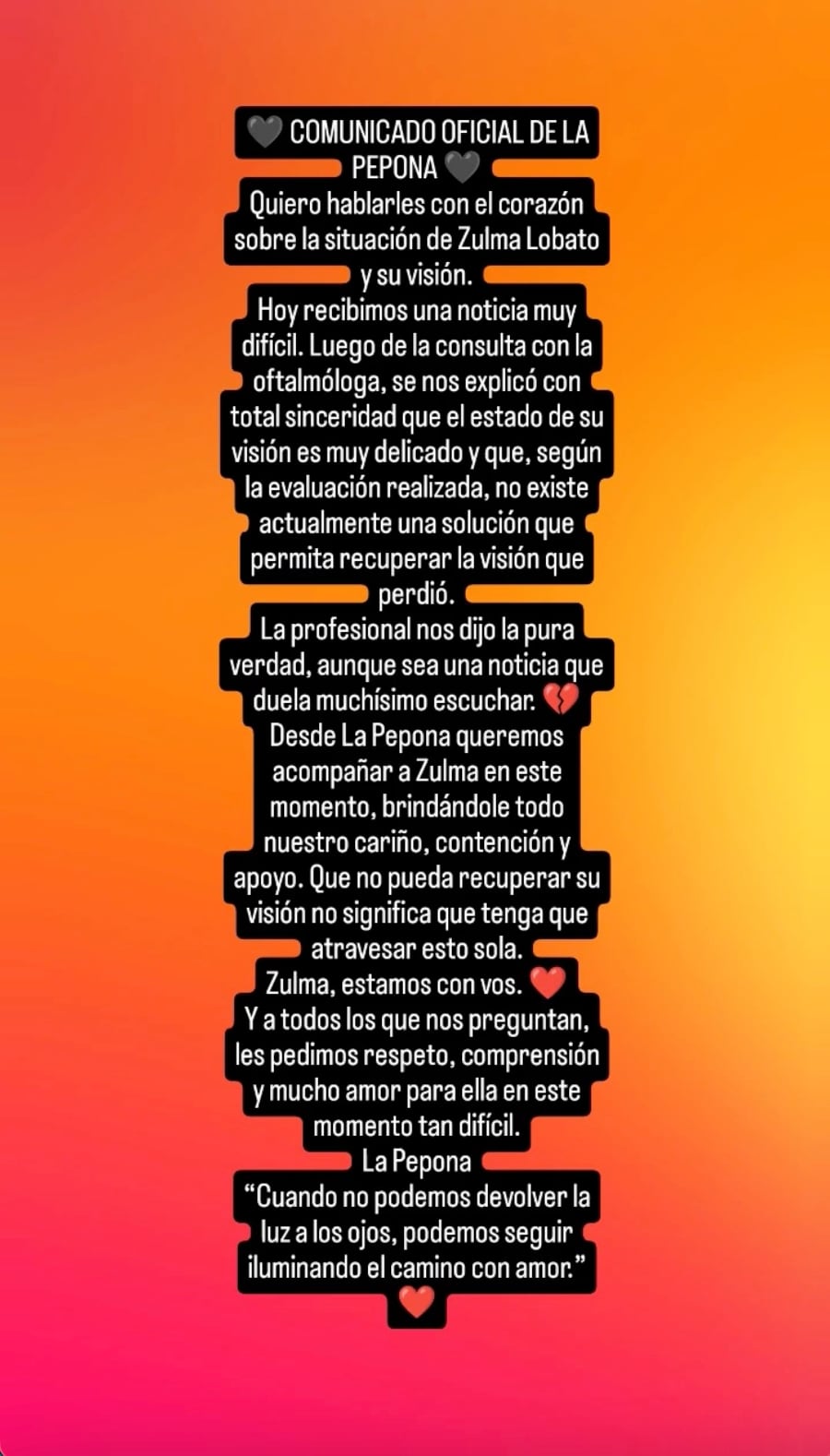 El comunicado de Jair Hourcade, La Pepona, sobre la visión de Zulma Lobato