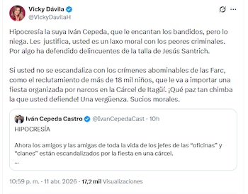 La excandidata presidencial cuestionó postura de Iván Cepeda sobre polémica en cárcel de Itagüí - crédito @VickyDavilaH/X