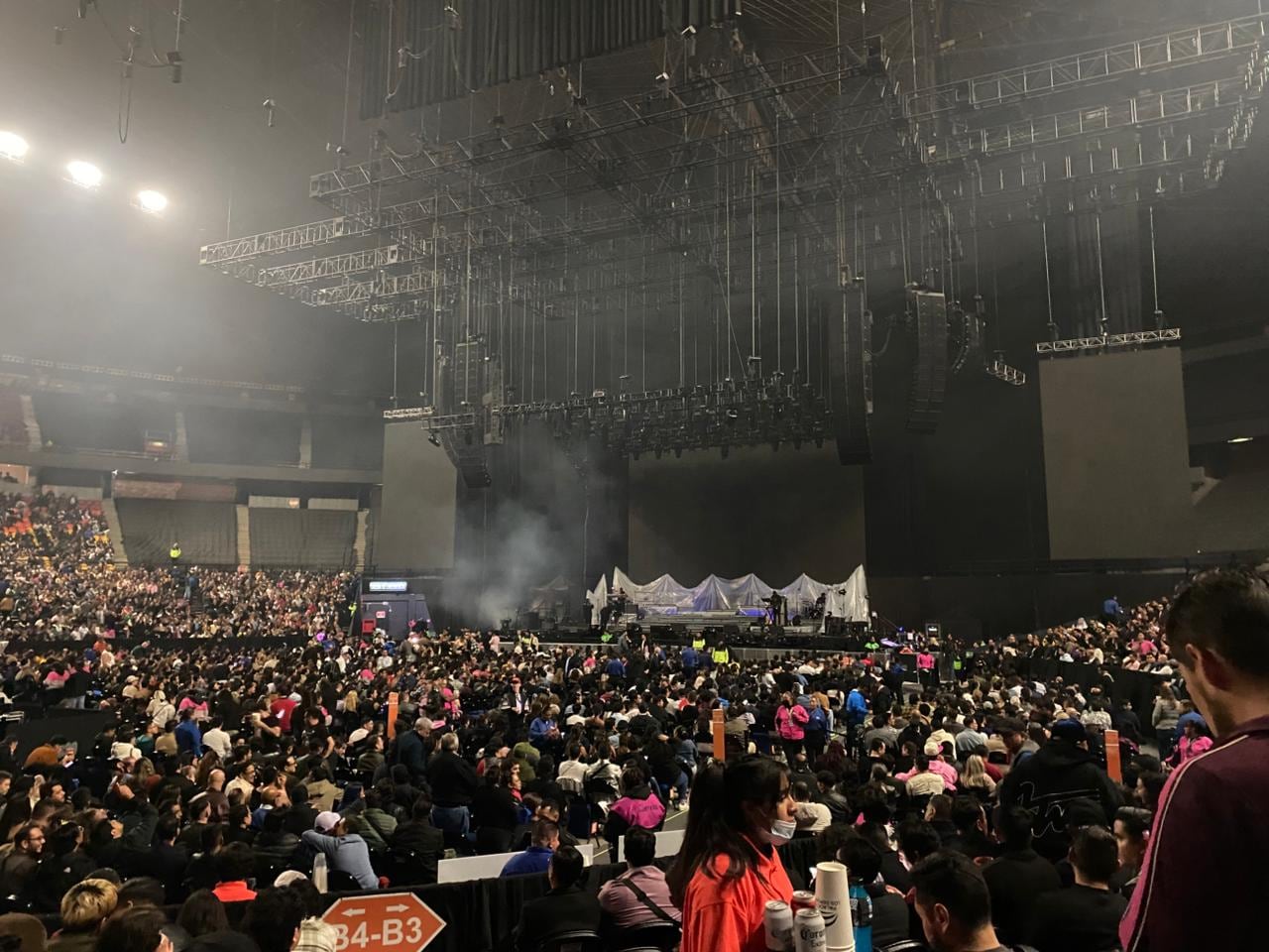 La espera se hizo sentir: tras una hora de retraso, los asistentes al Palacio de los Deportes comenzaron a silbar exigiendo la presencia de la estrella.(Infobae-Itzallana)