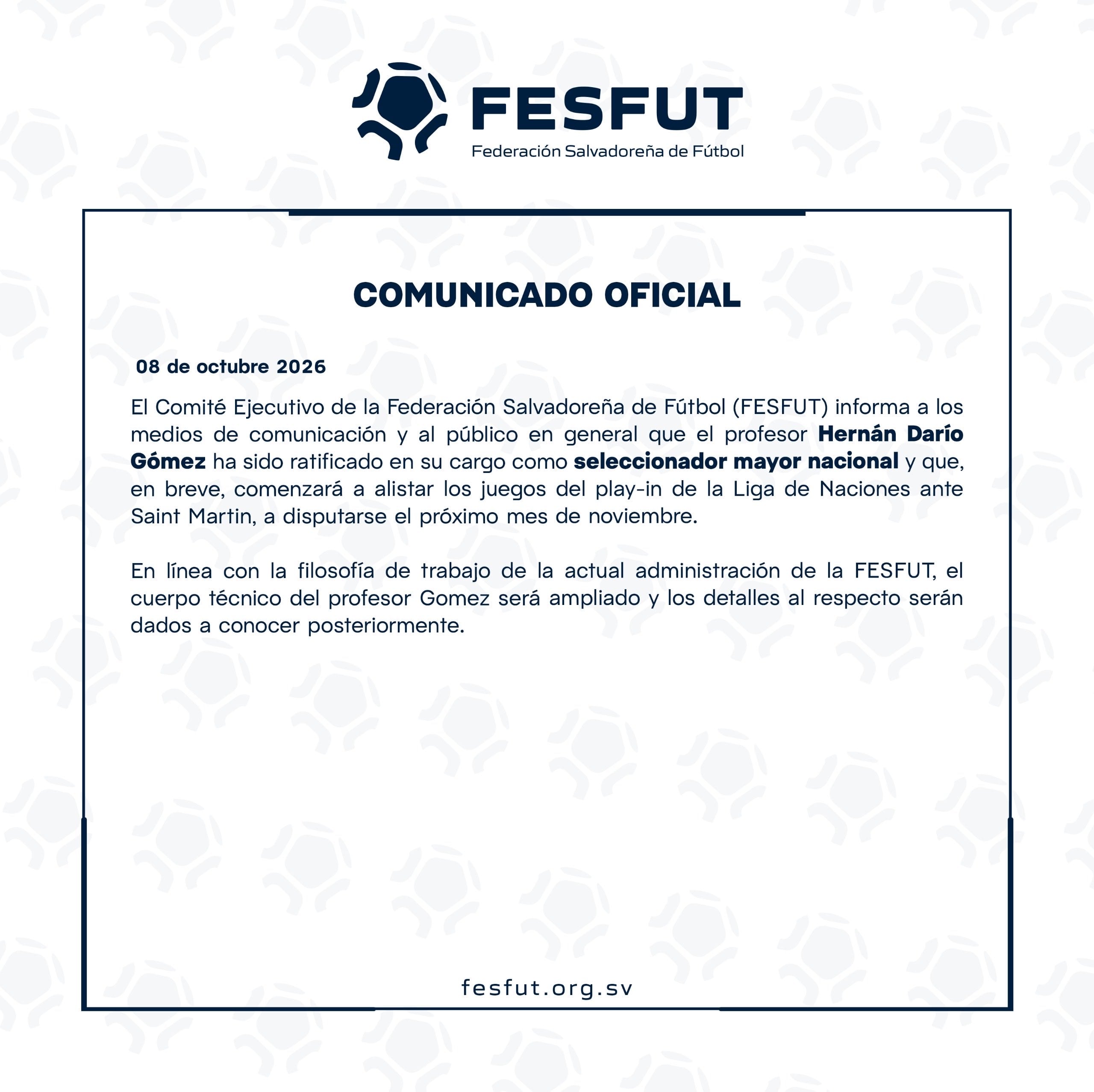 Hernán Darío Gómez tendrá mayor acompañamiento en el cuerpo técnico de El Salvador, como parte del respaldo a su trabajo tras el fracaso en la Nations League - crédito @fesfut_sv/X