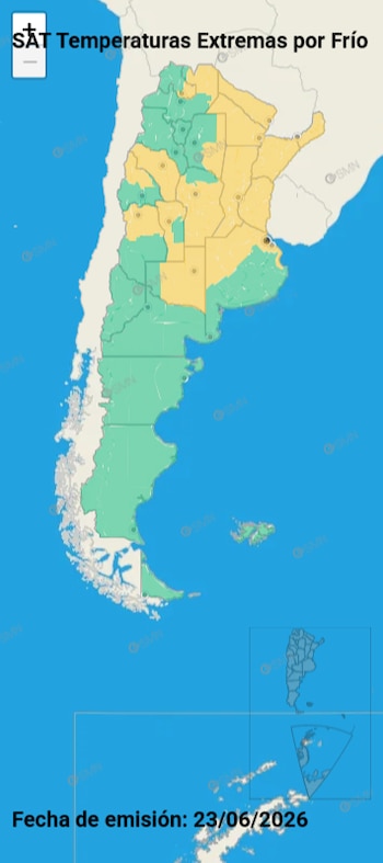 El SMN mantiene alertas amarillas por temperaturas extremas en gran parte del país y prevé que el frío intenso continúe durante los próximos días