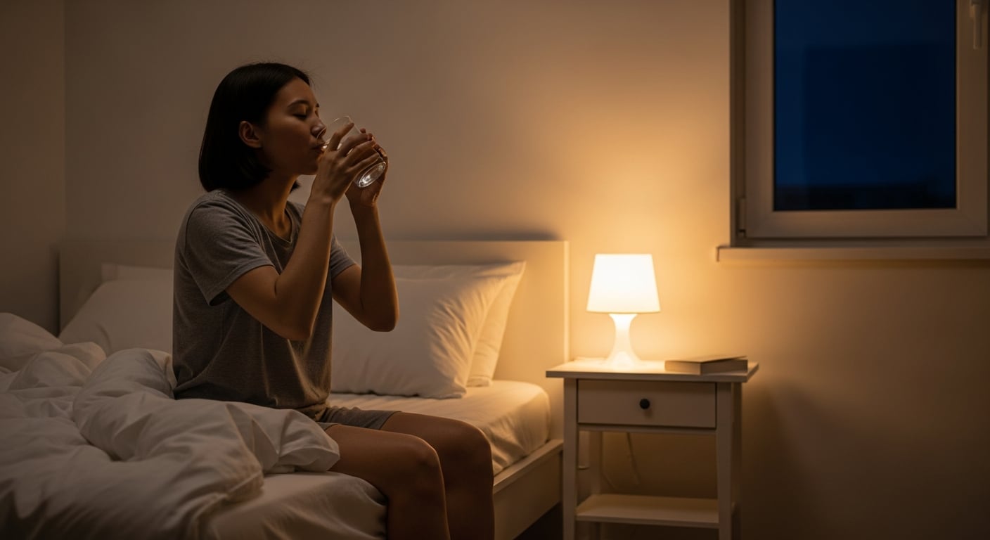 Un vaso pequeño de agua antes de acostarse ayuda a prevenir calambres musculares durante la noche y favorece el descanso.(Imagen Ilustrativa Infobae)