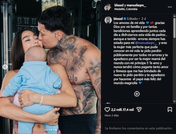 Blessd reapareció en redes sociales junto a Manuela QM y le pidió perdón en una publicación familiar - crpedito blessd / Instagram