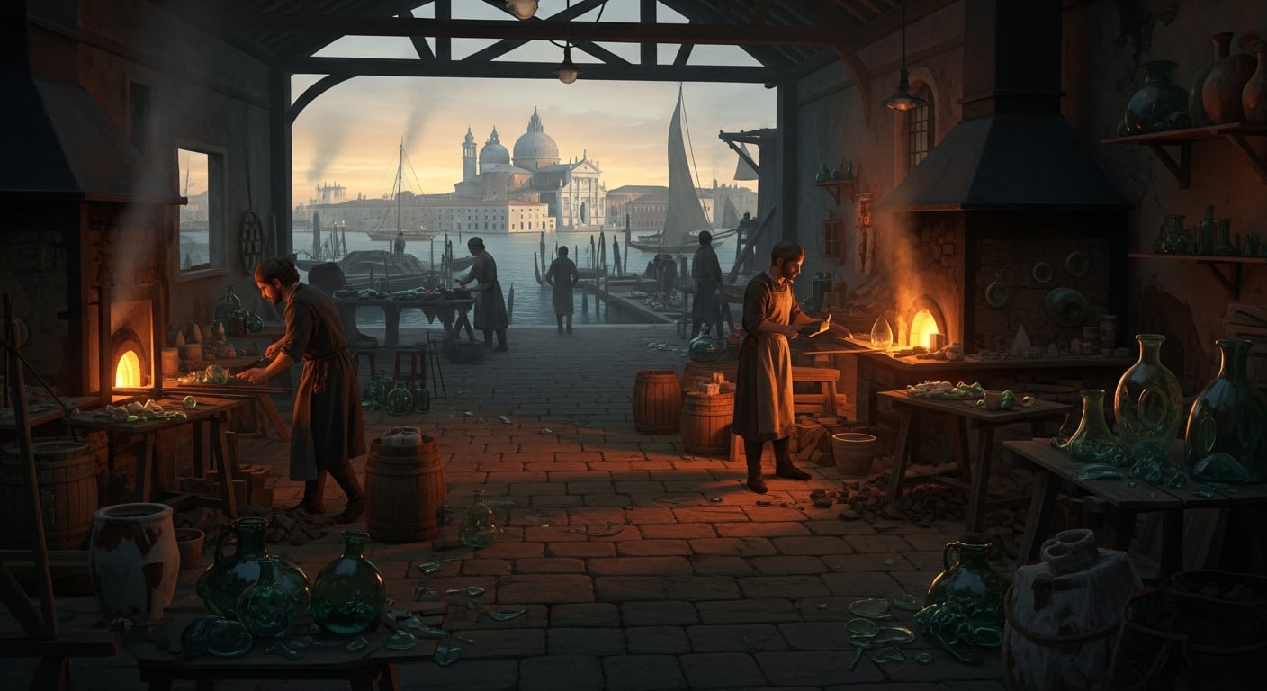 Los artesanos venecianos mezclaban subproductos metalúrgicos y técnicas diversas, mostrando una actividad vidriera local dinámica y adaptativa - (Imagen Ilustrativa Infobae)
