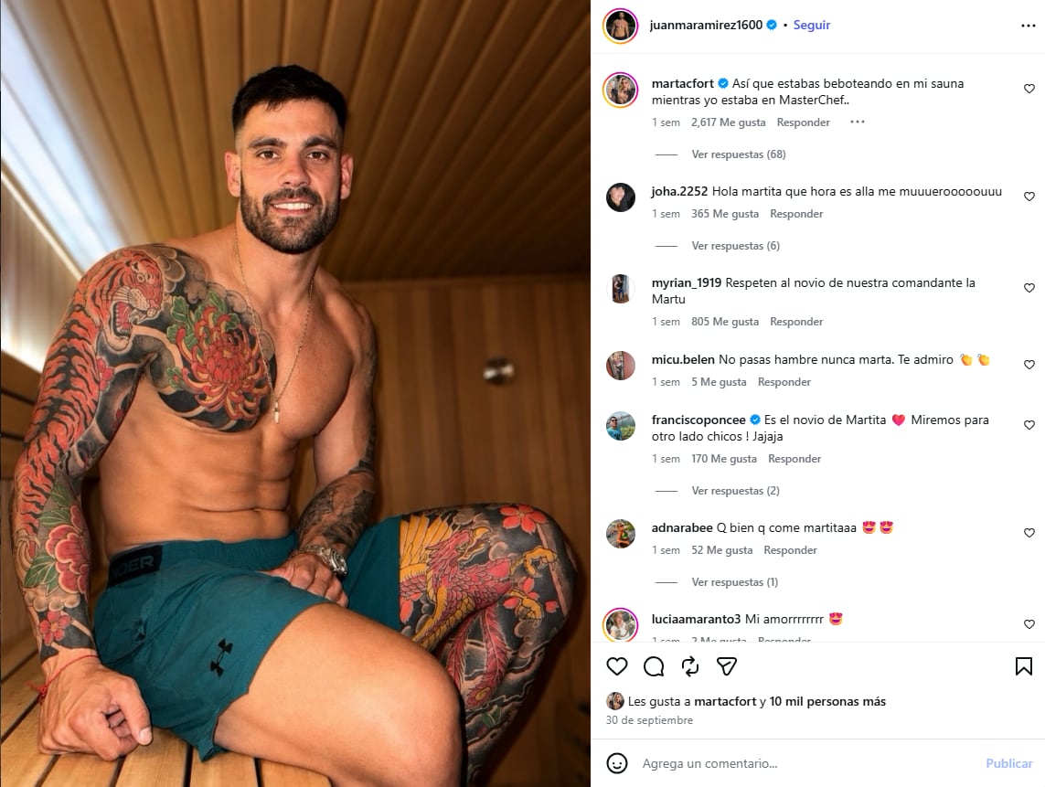 Marta Fort realizó un reclamo en tono de broma por una fotografía de Ramírez dentro de un sauna