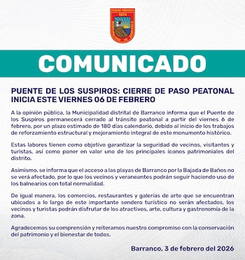Comunicado de la Municipalidad de
