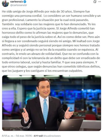 El periodista Carlos Ruiz se solidariza con denunciantes y comenta la salida de Jorge Alfredo Vargas - crédito @carlosaruizr/X