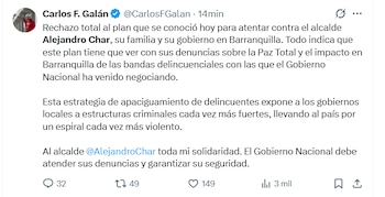 El alcalde Carlos Fernando Galán advirtió que la política de Paz Total expone a los gobiernos locales a la violencia criminal - crédito Carlos Fernando Galán/X