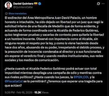 Las declaraciones del exalcalde surgieron después de que se diera a conocer la decisión judicial y contienen señalamientos sobre un presunto abuso de poder y manipulación de pruebas por parte de funcionarios municipales - créditocaptura de pantalla / X
