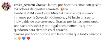 Emiro Navarro recordó el Mundial de Brasil 2014 y el vínculo que creó con la selección por James - crédito @emiro_navarro / Instagram