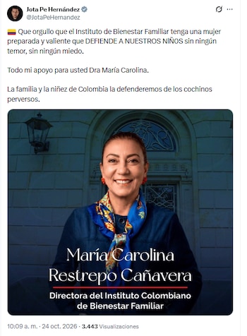 Jota Pe Hernández y su defensa a Carolina Restrepo, directora del Icbf