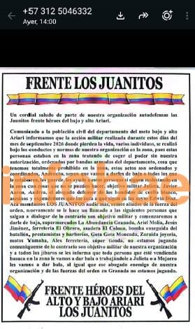 Uno de los panfletos recibidos por el abogado - crédito suminsitrado a Infobae Colombia