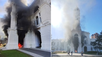 Cooperativistas prendieron fuego la entrada de la municipalidad de La Plata y rompieron vidrios