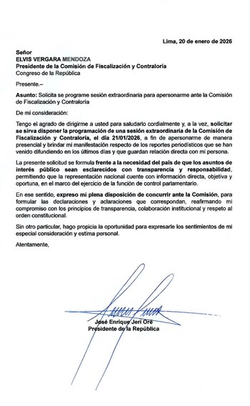 Carta enviada por José Jerí