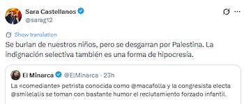 Sara Castellanos aseguró que el contenido fue "una burla" contra los niños - crédito @sarag12/X
