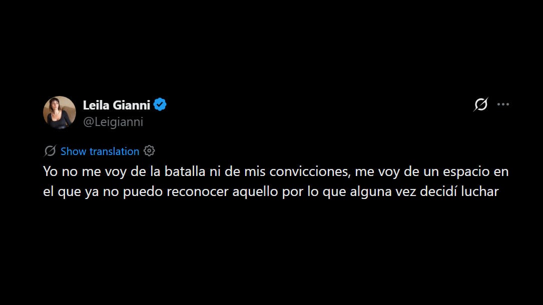 El mensaje de Leila Gianni en redes sociales