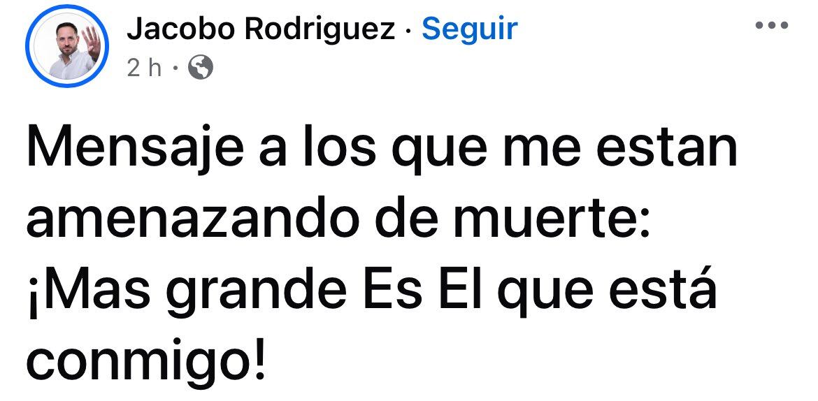 Alcalde Jacobo Rodríguez responde a amenazas en redes sociales. Foto: (Captura de Facebook)
