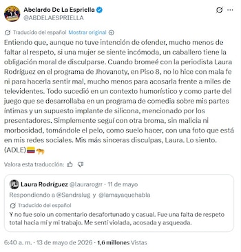 Disculpa de Abelardo De la Espriella a la periodista Laura Rodríguez - crédito @ABDELAESPRIELLA / x