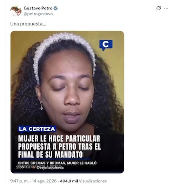 Petro replicó desde su cuenta de X la noche del viernes 14 de agosto de 2026 el video que compartió la ciudadana cartagenera - crédito @petrogustavo/X