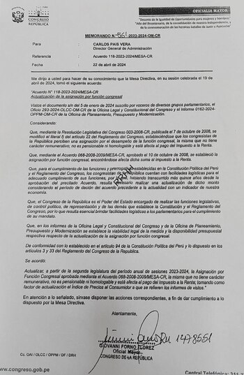 Acuerdo de la Mesa Directiva