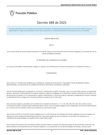 El Decreto 488 de 2025 provocó la reacción vehemente por parte de Enrique Gómez, al considerar que con esto se pretenden establecer "repúblicas independientes" - crédito Función Pública