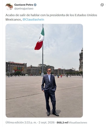 El expresidente Petro se reunión con la jefa de Estado Claudia Sheinbaum - crédito @petrogustavo/X